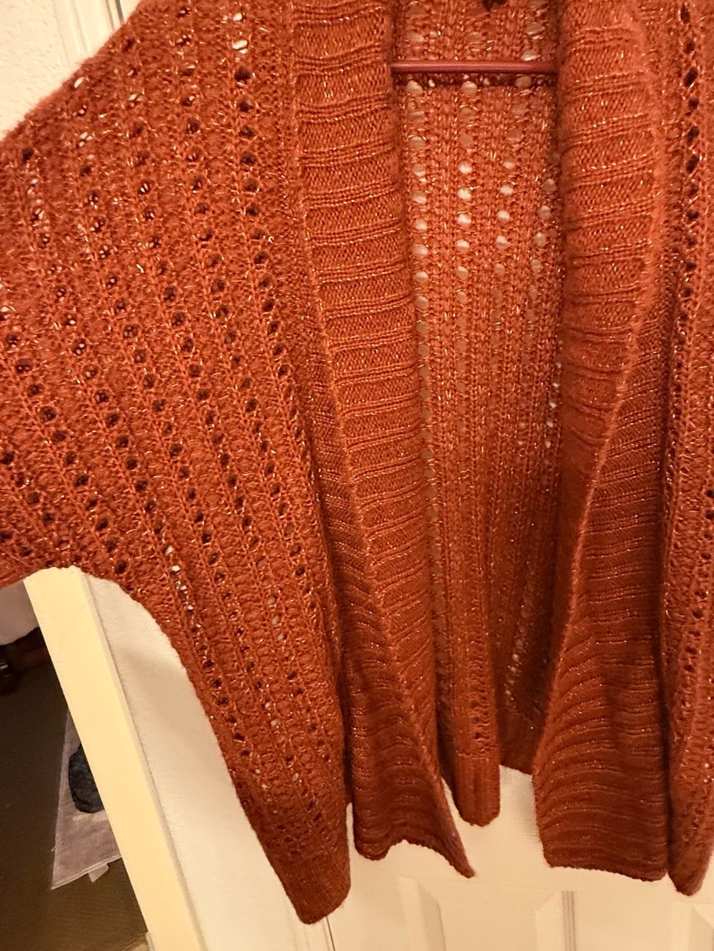 Roz & Ali Rust Open-Front Knit Sweater Cardigan - Picture 5 of 9